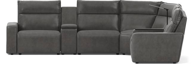 ModularTwo Charcoal 7 Pc Dual Power Reclining Sectional with Media and Wood Top Consoles - Thumbnail - Image 3
