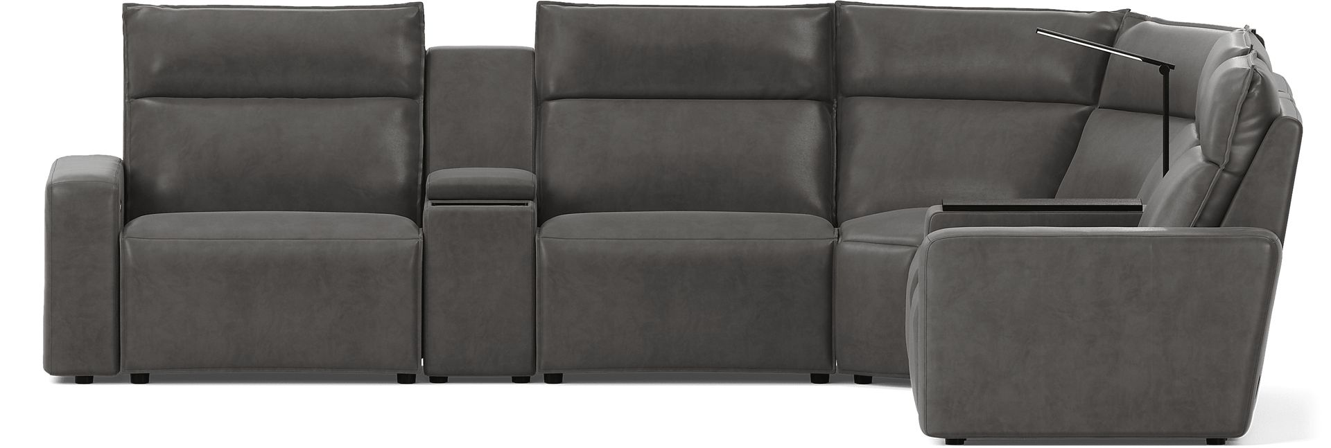 ModularTwo Charcoal 7 Pc Dual Power Reclining Sectional with Media and Wood Top Consoles - Image 3