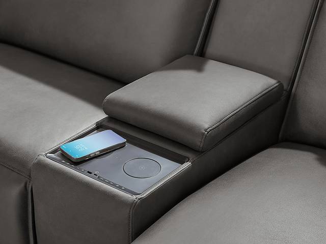 ModularTwo Charcoal 7 Pc Dual Power Reclining Sectional with Media and Wood Top Consoles - Thumbnail - Image 4