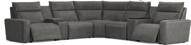 ModularTwo Charcoal 7 Pc Dual Power Reclining Sectional with Media and Wood Top Consoles - Thumbnail - Image 1