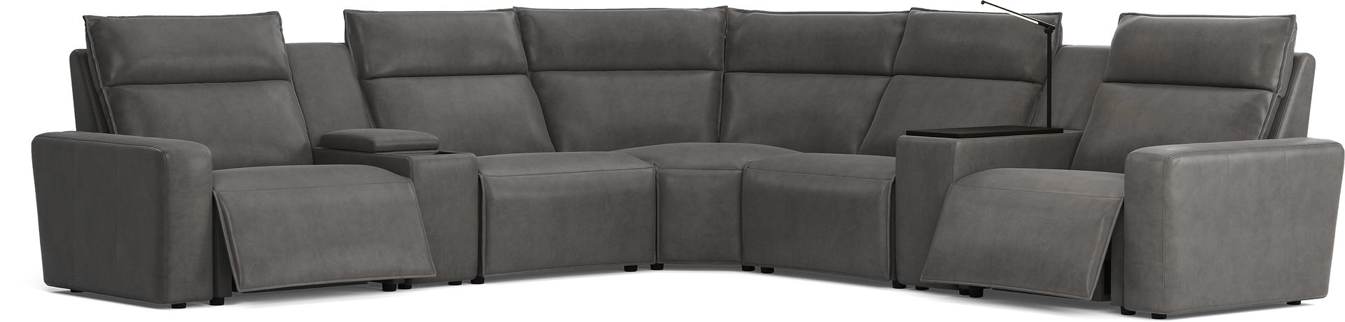 ModularTwo Charcoal 7 Pc Dual Power Reclining Sectional with Media and Wood Top Consoles - Image 1