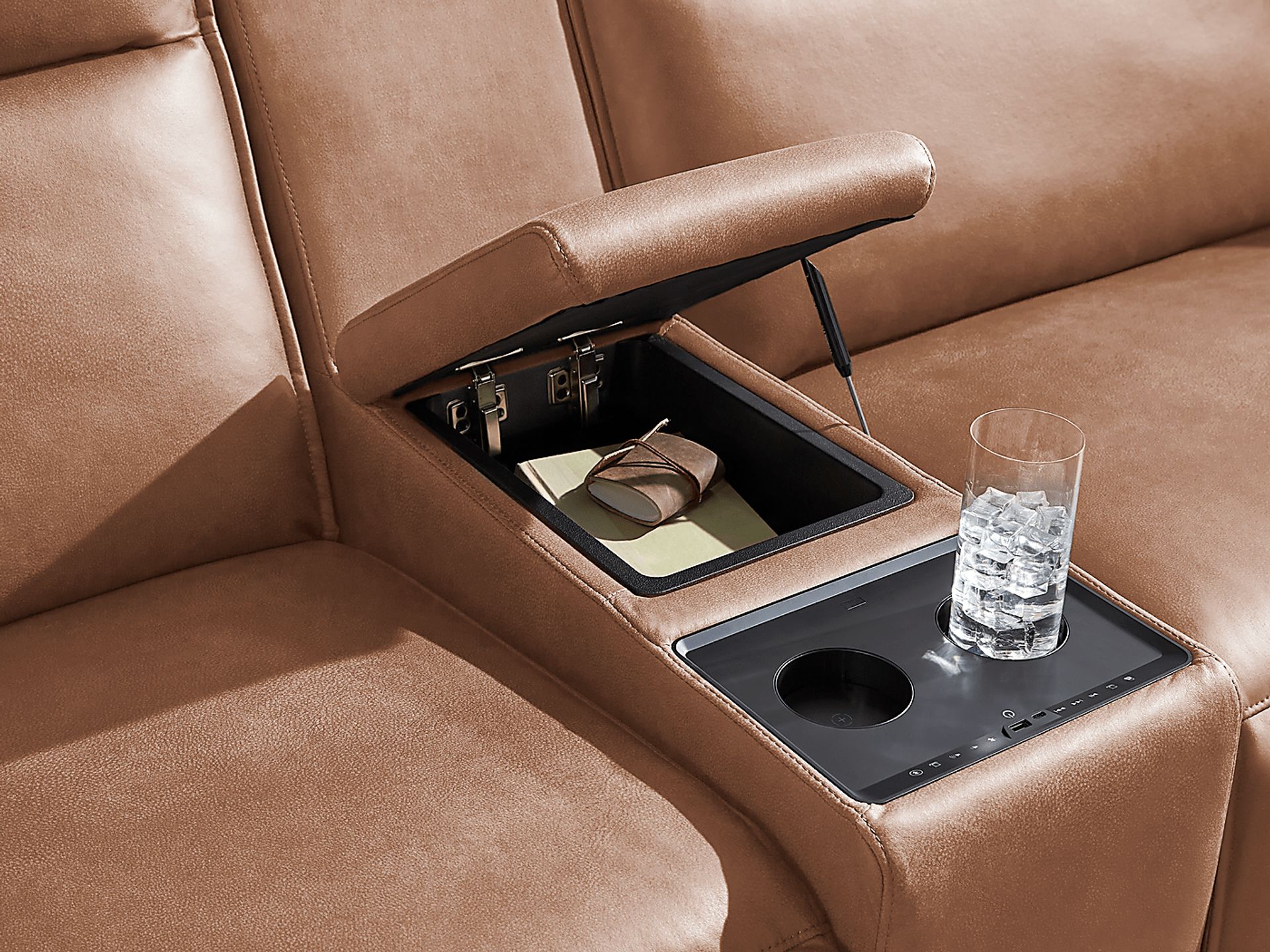 Saddle 3 Pc Dual Power Reclining ModularTwo with Media Console - Image 9
