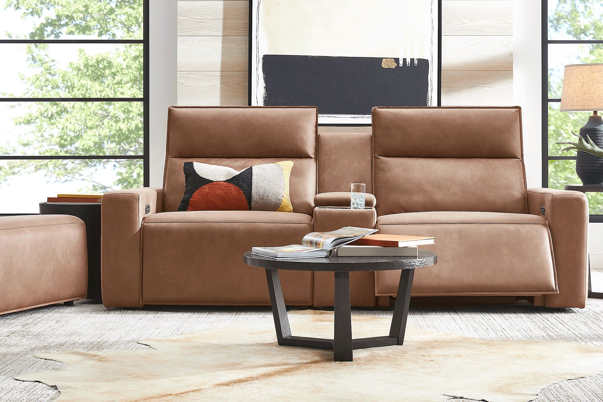 Saddle 3 Pc Dual Power Reclining ModularTwo with Media Console - Image 2