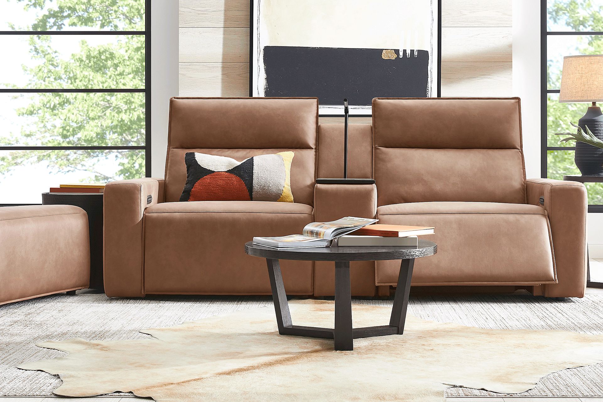 Modulartwo Saddle Brown Microfiber 3pc 3 Pc Dual Power Reclining