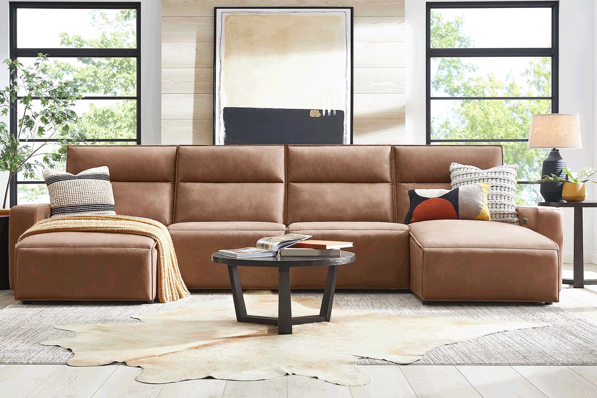 Modulartwo Saddle Brown Microfiber 4pc With Double Chaise 4 Pc Dual