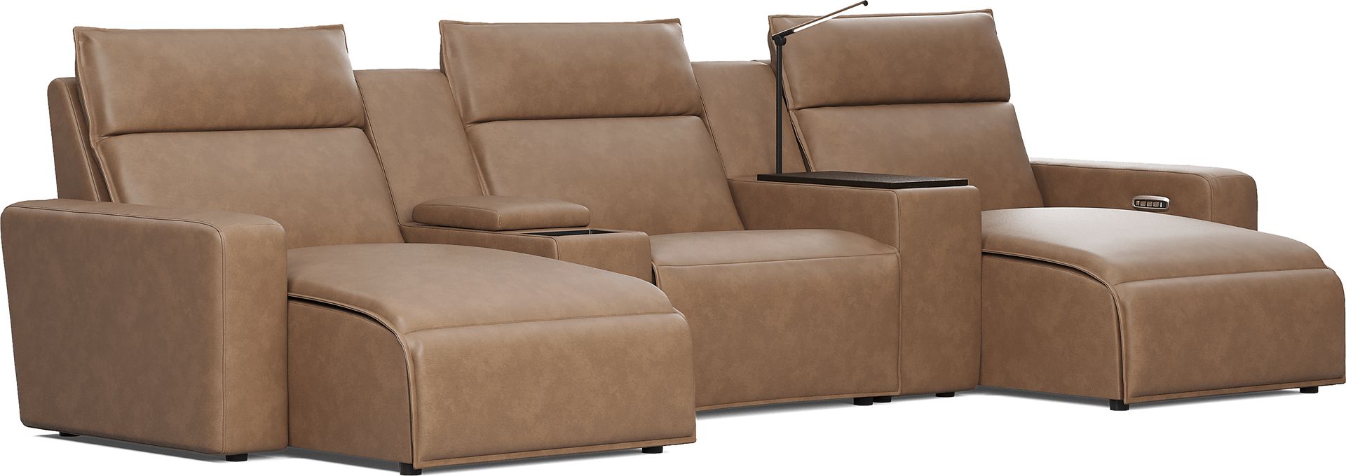 ModularTwo Saddle 5 Pc Dual Power Reclining Sectional with Media and Wood Top Consoles - Image 3
