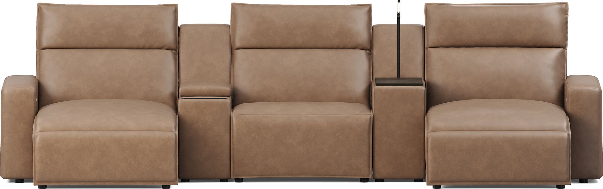 ModularTwo Saddle 5 Pc Dual Power Reclining Sectional with Media and Wood Top Consoles - Image 1