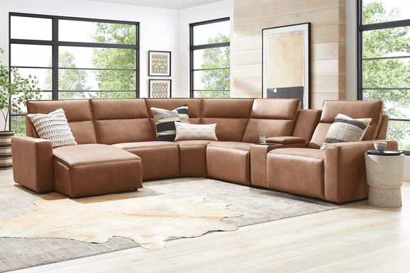 ModularTwo Saddle 6 Pc Dual Power Reclining Sectional with Media Console
