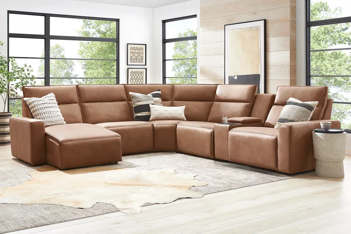 Modulartwo Saddle Brown Microfiber 6 Pc With Chaise Left Media