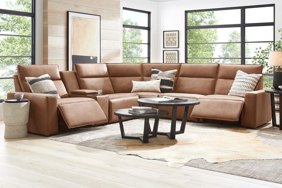 ModularTwo Saddle 6 Pc Dual Power Reclining Sectional with Media Console