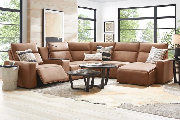 ModularTwo Saddle 6 Pc Dual Power Reclining Sectional with Wood Top Console