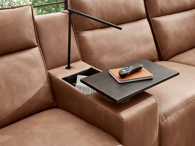 ModularTwo Saddle 7 Pc Dual Power Reclining Sectional with Media and Wood Top Consoles - Thumbnail - Image 4