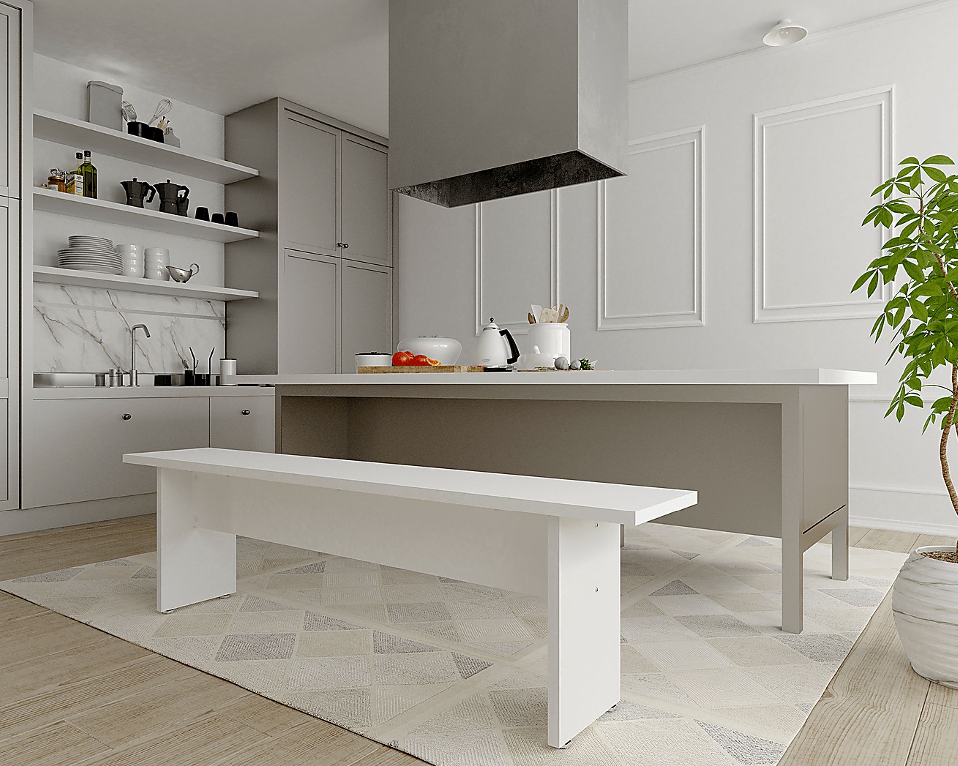 Mokema White Dining Bench - Image 2