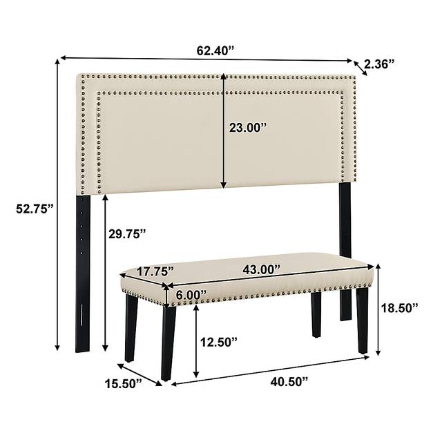 Mollywoods Cream Queen Headboard and Bench - Thumbnail - Image 9