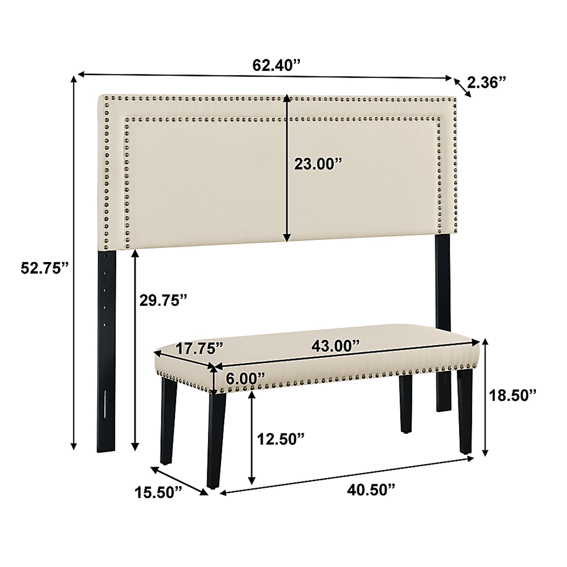 Mollywoods Cream Queen Headboard and Bench - Image 9