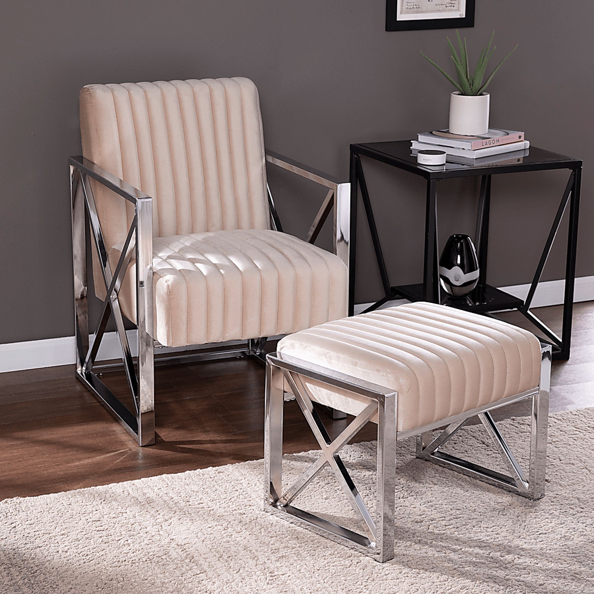 Moniteau Champagne Accent Chair With Ottoman - Image 4