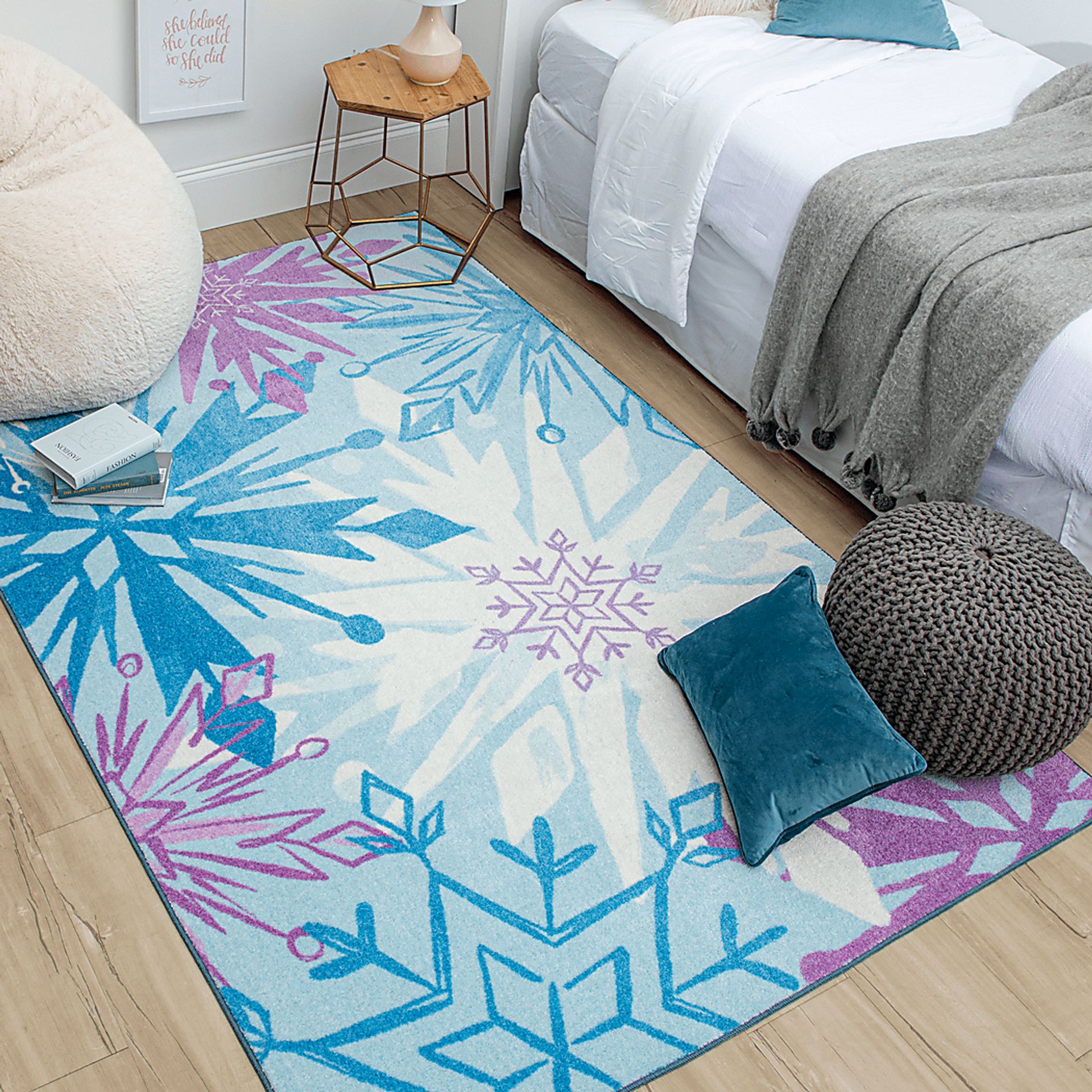 Kids Disney's Montage Of Snowflakes Blue 3'3 x 5' Rug - Image 5