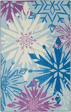 Kids Disney's Montage Of Snowflakes Blue 3'3 x 5' Rug