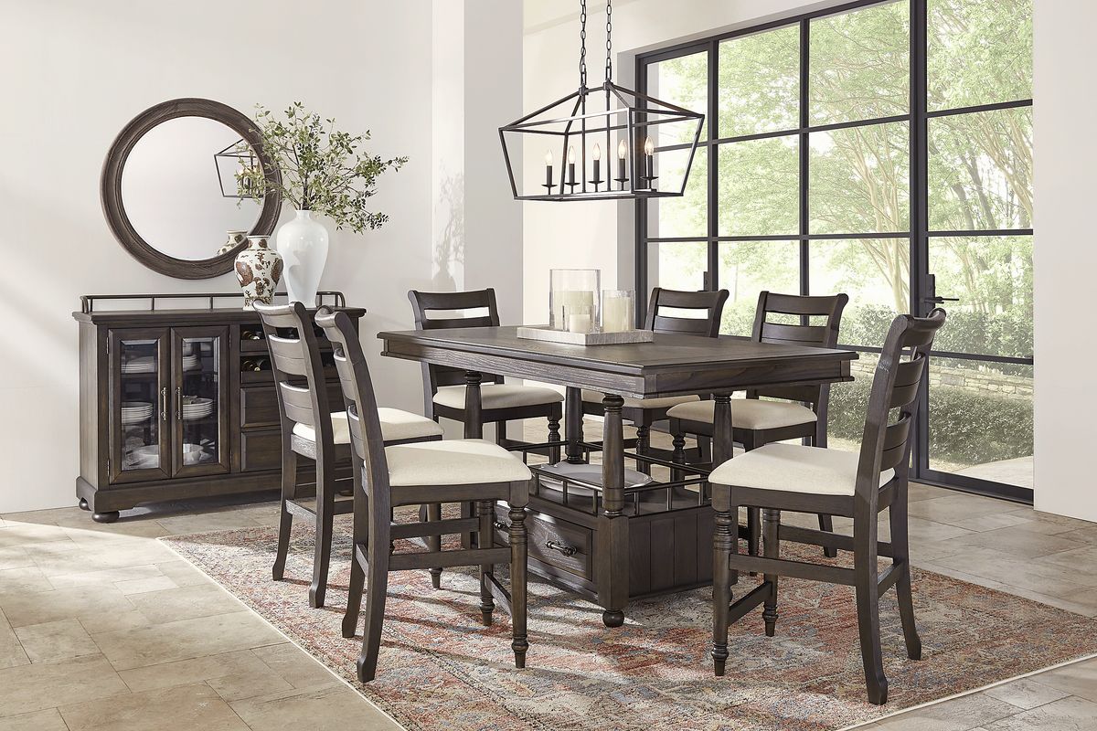 Montana Ridge 5 Pc Brown Dark Wood Dining Room Set With Counter Height ...