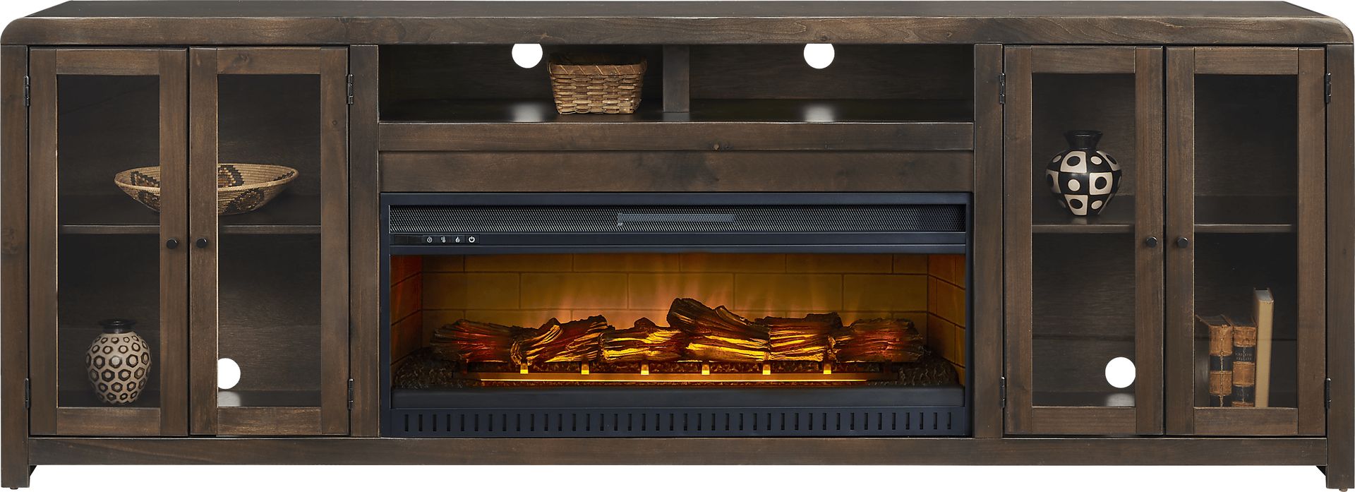 Montavilla Espresso 96 in. Console with Electric Log Fireplace - Image 2
