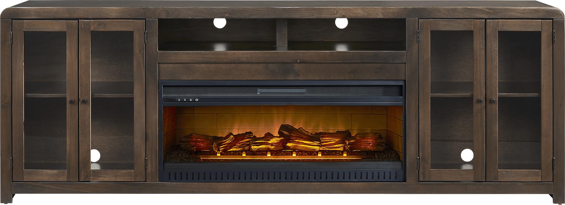 Montavilla Espresso 96 in. Console with Electric Log Fireplace