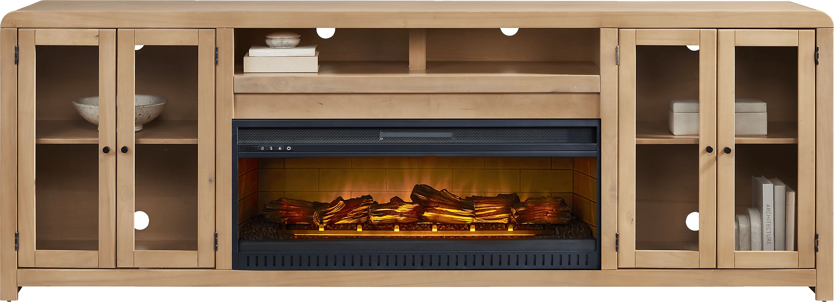 Montavilla Taffy Light Wood 96 In Console With Log Firebox | Rooms