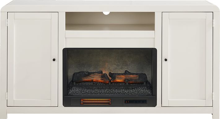 Montavilla White 64 in. Console with Electric Log Fireplace