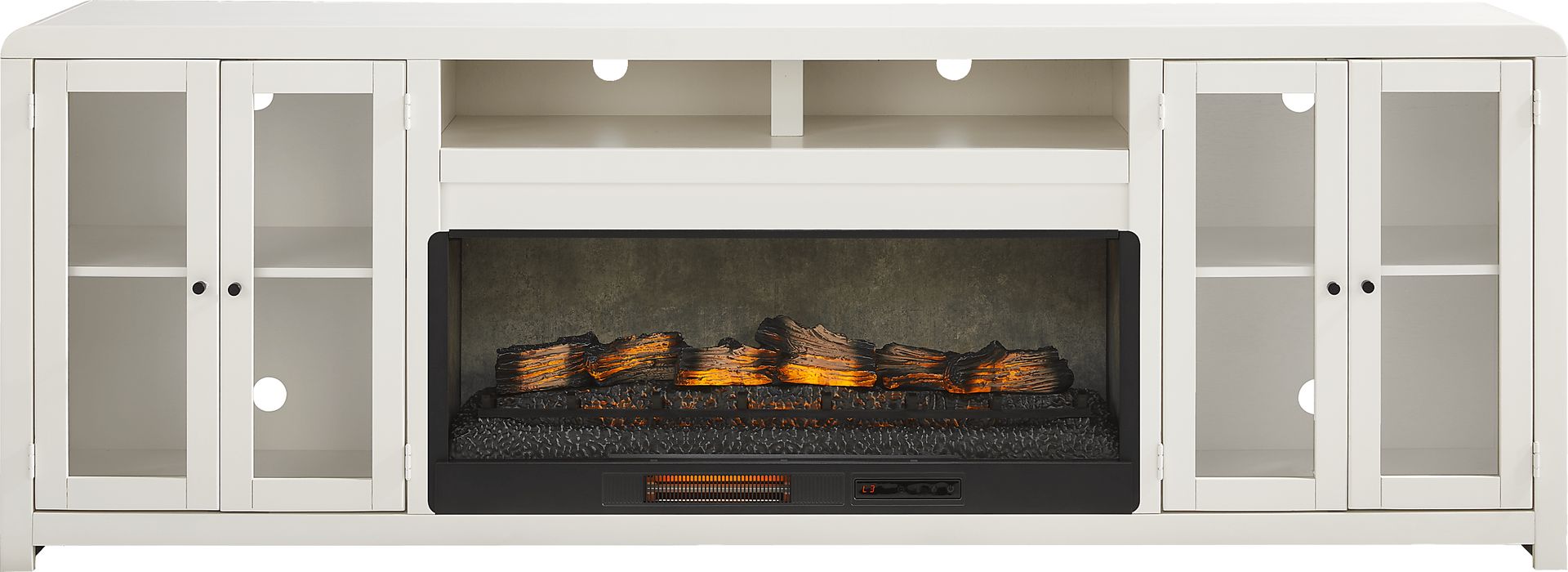 Montavilla White 96 in. Console with Electric Log Fireplace
