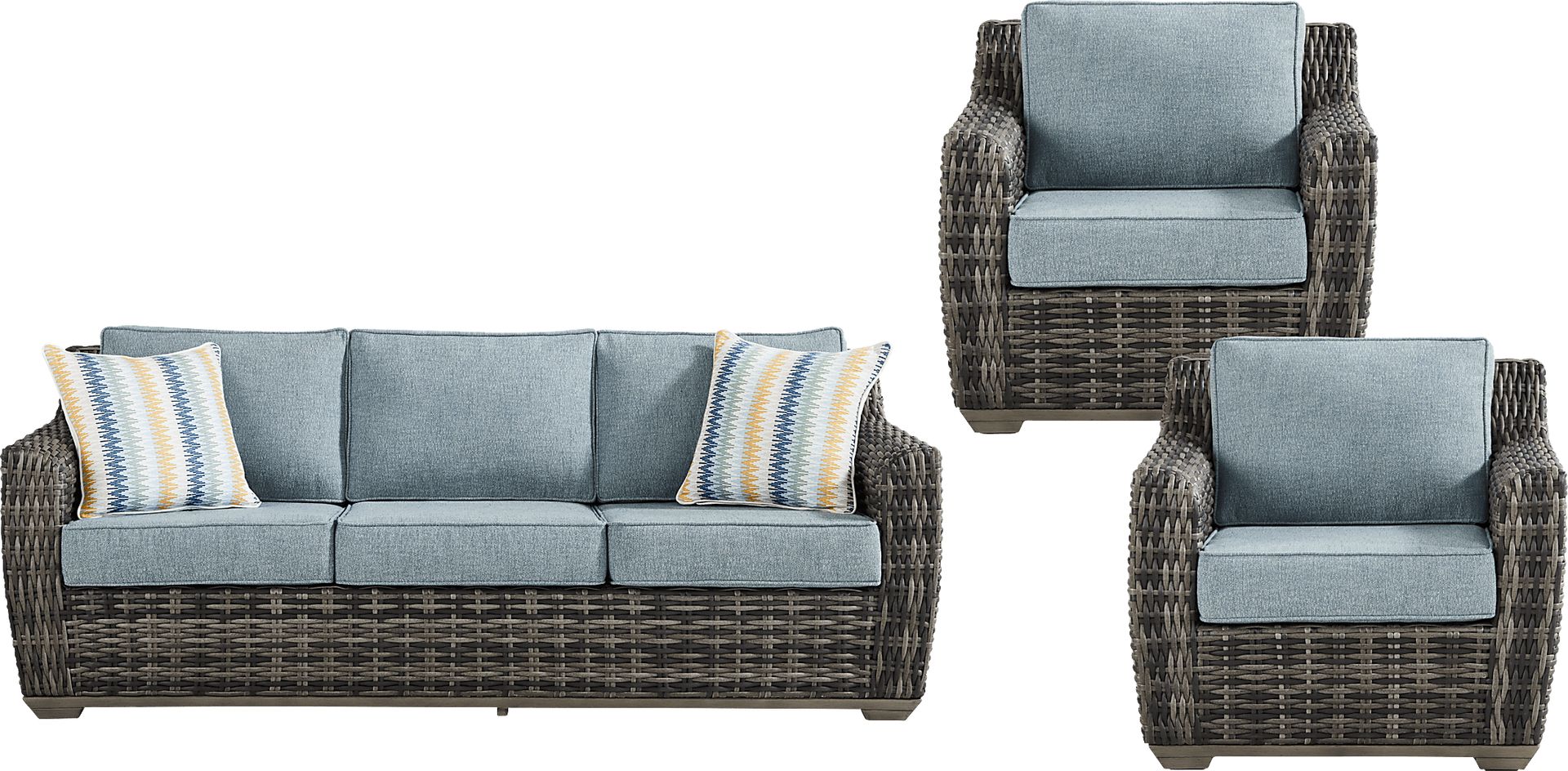 Montecello Gray 3 Pc Outdoor Seating Set with Azure Cushions - Image 1