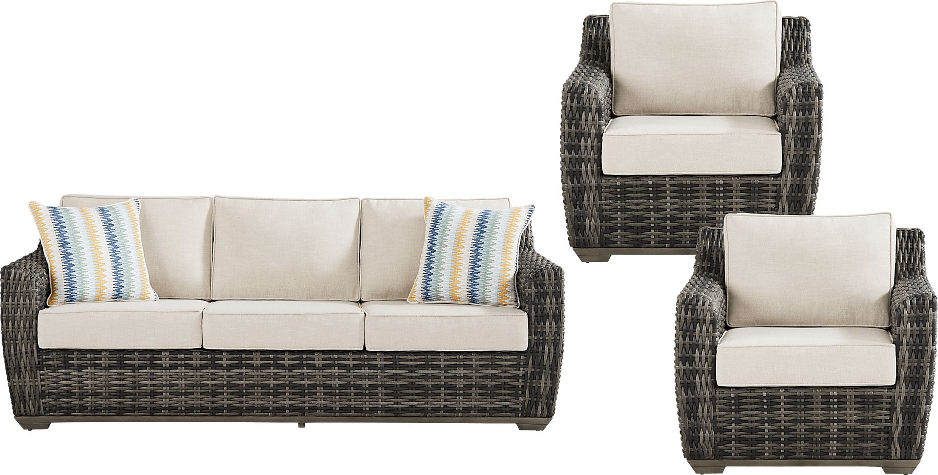 Montecello Gray 3 Pc Outdoor Seating Set with Twine Cushions - Image 1