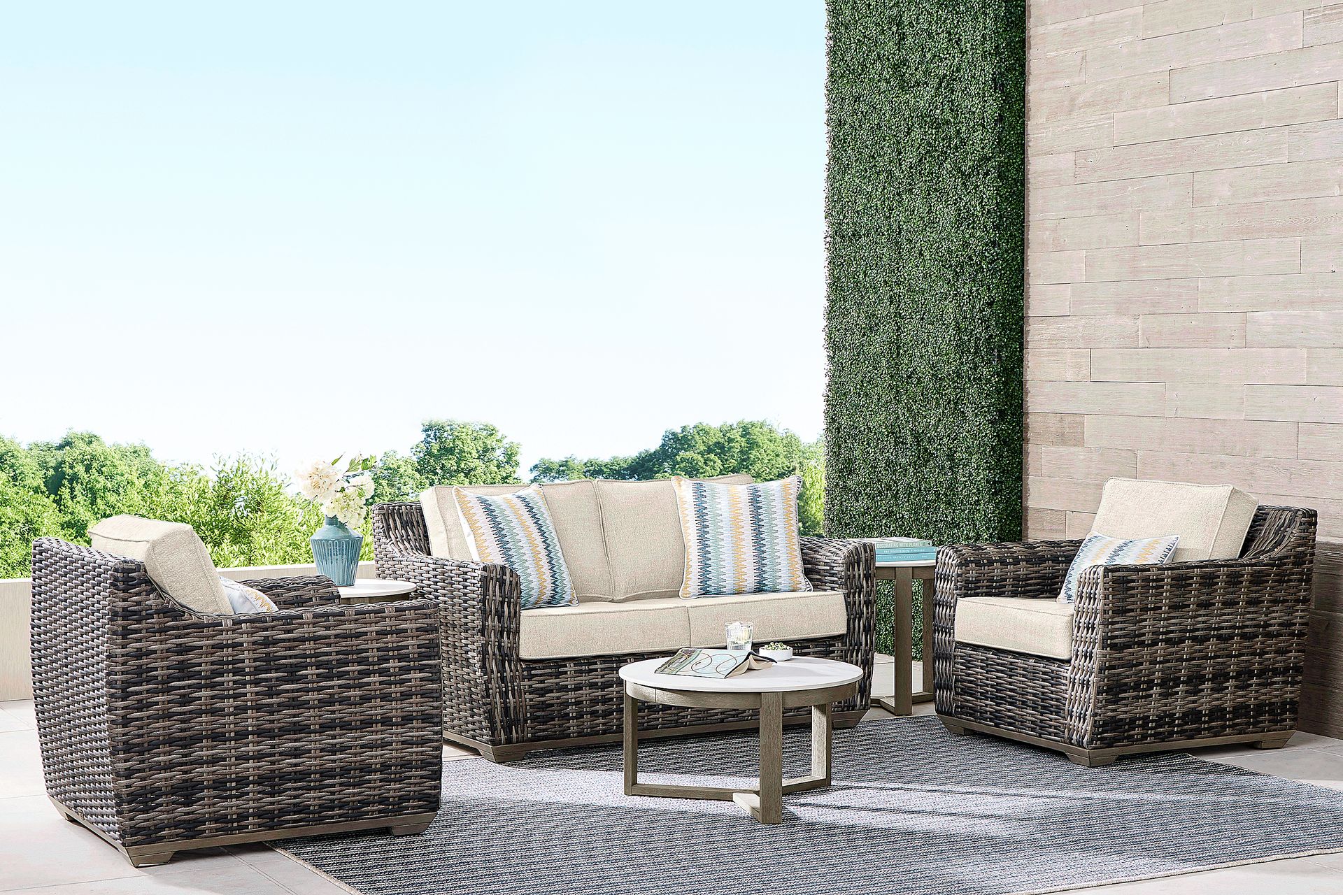 Montecello Gray 4 Pc Outdoor Loveseat Seating Set with Twine Cushions - Image 1