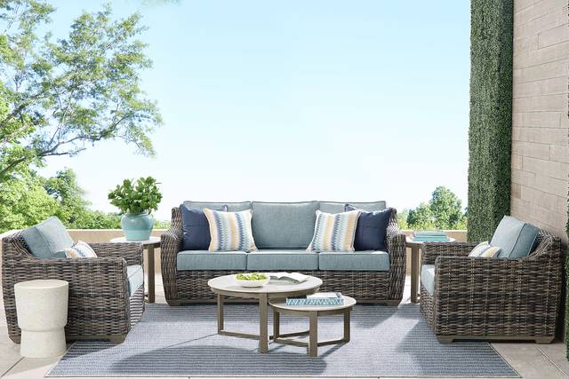 Montecello Gray 4 Pc Outdoor Seating Set with Azure Cushions - Thumbnail - Image 1