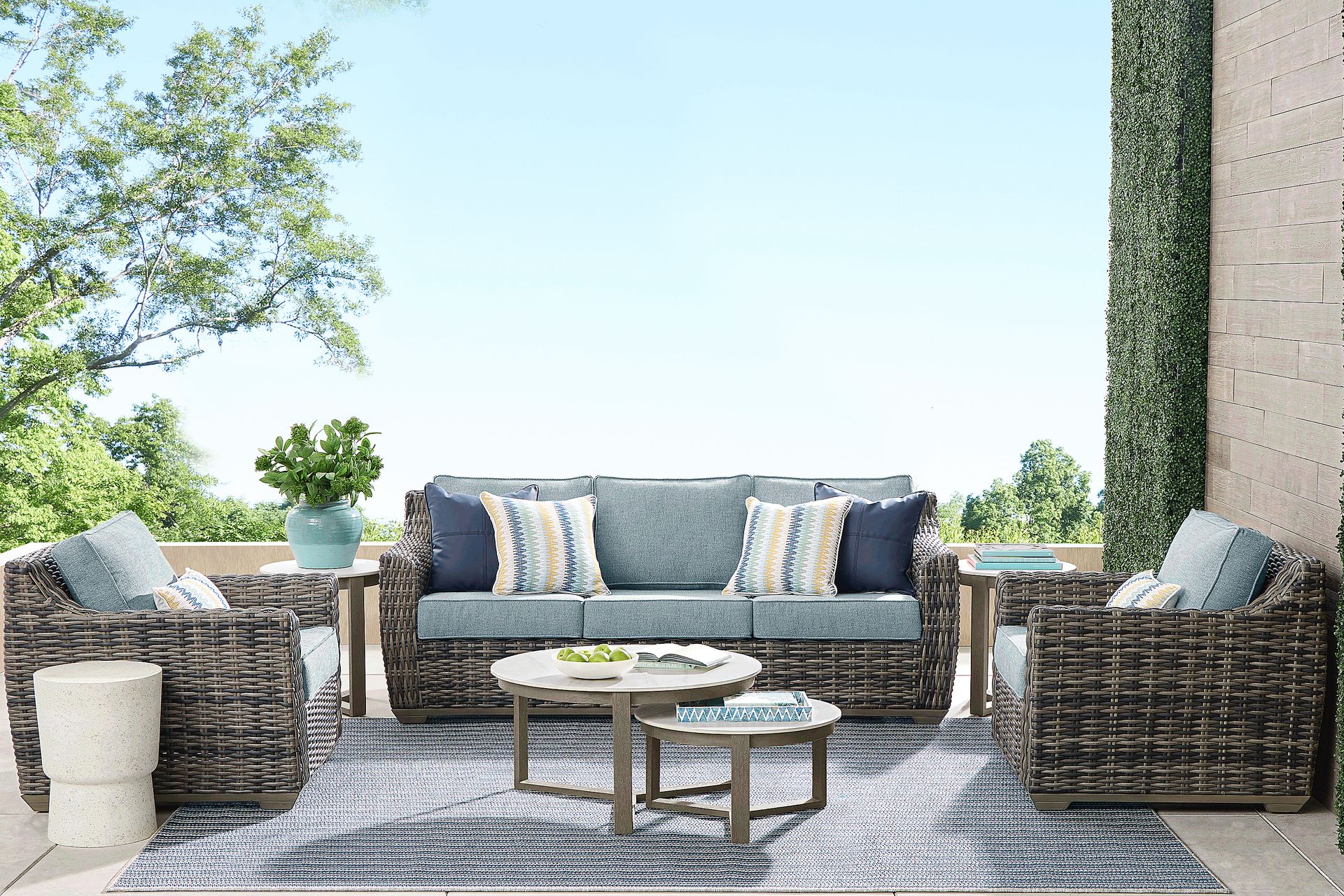 Montecello Gray 4 Pc Outdoor Seating Set with Azure Cushions - Image 1