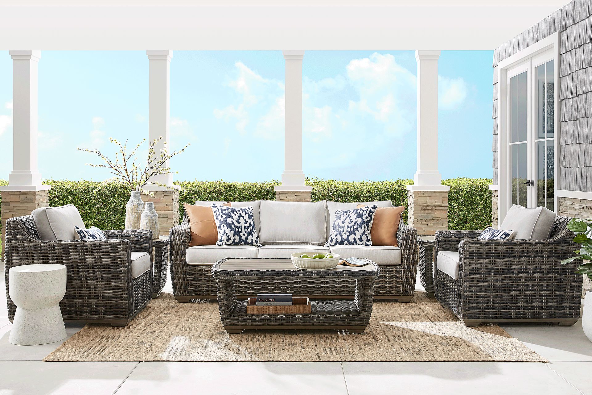 Montecello Gray Outdoor Sofa with Silver Cushions - Image 2