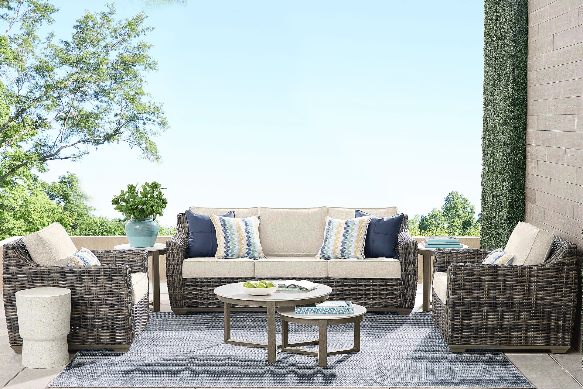 Montecello Gray 4 Pc Outdoor Seating Set with Twine Cushions - Image 1