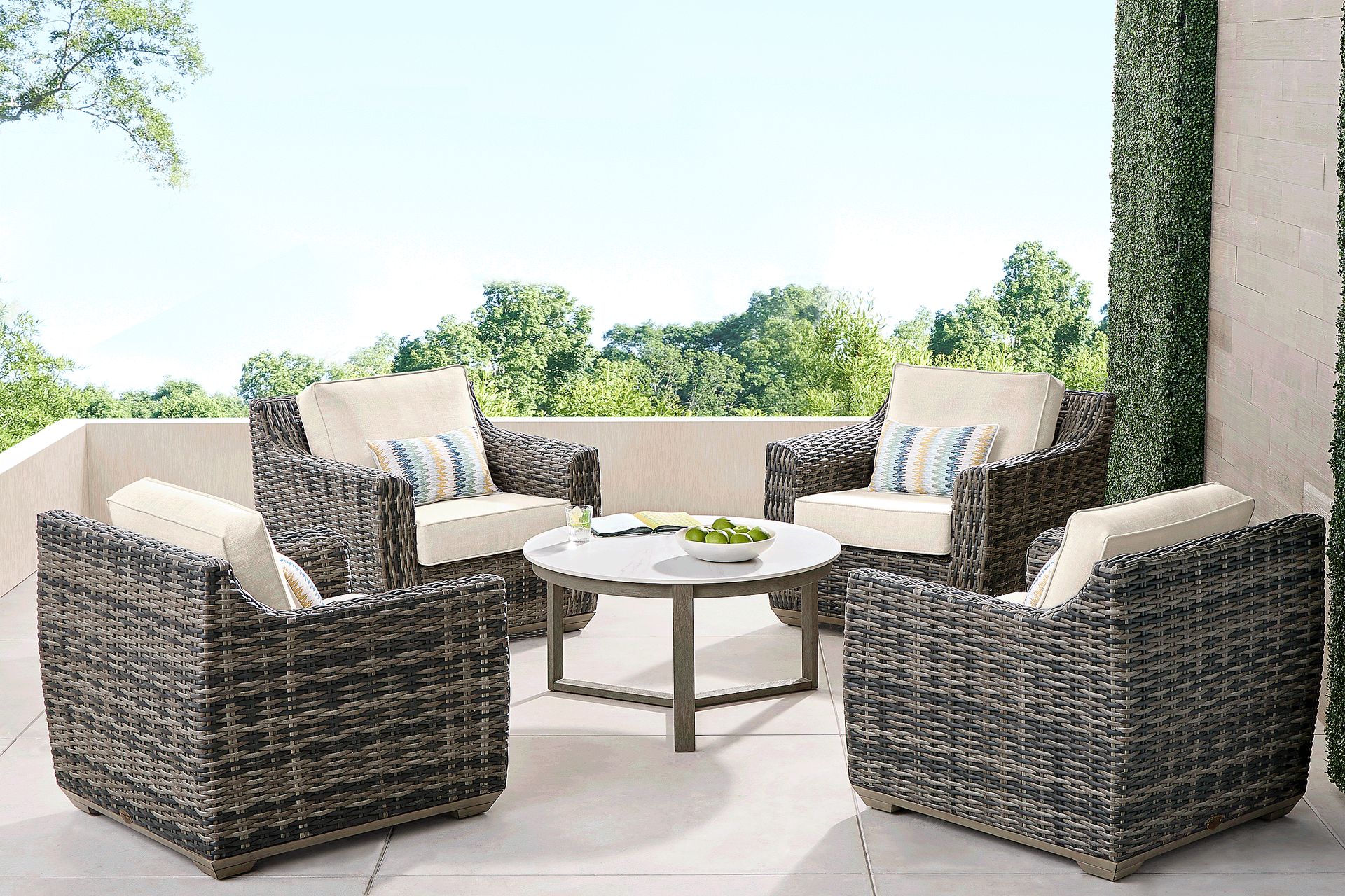 Montecello Gray 5 Pc Outdoor Chat Set with Twine Cushions - Image 1