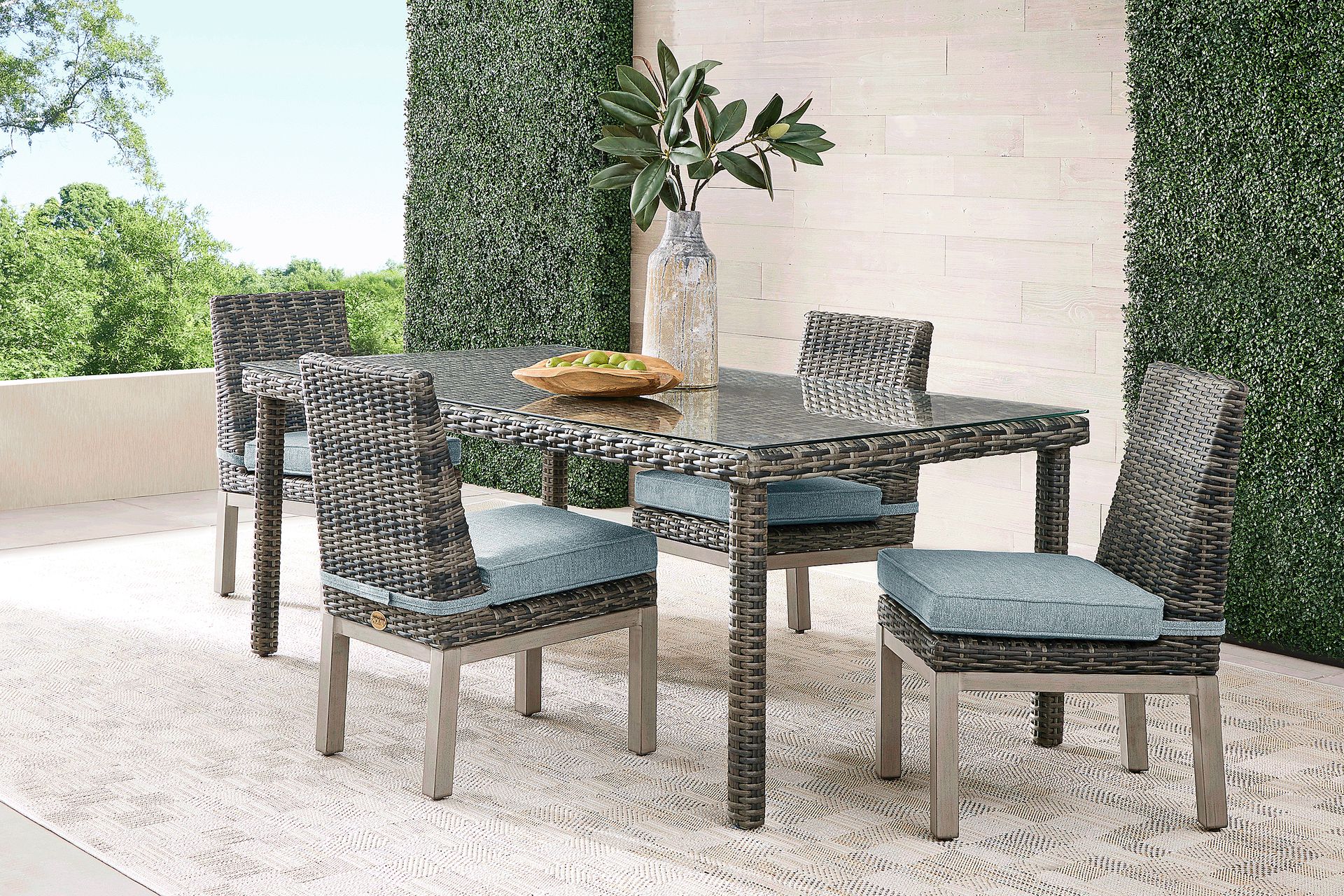 Montecello Gray 5 Pc Outdoor Dining Set with Azure Cushions - Image 1