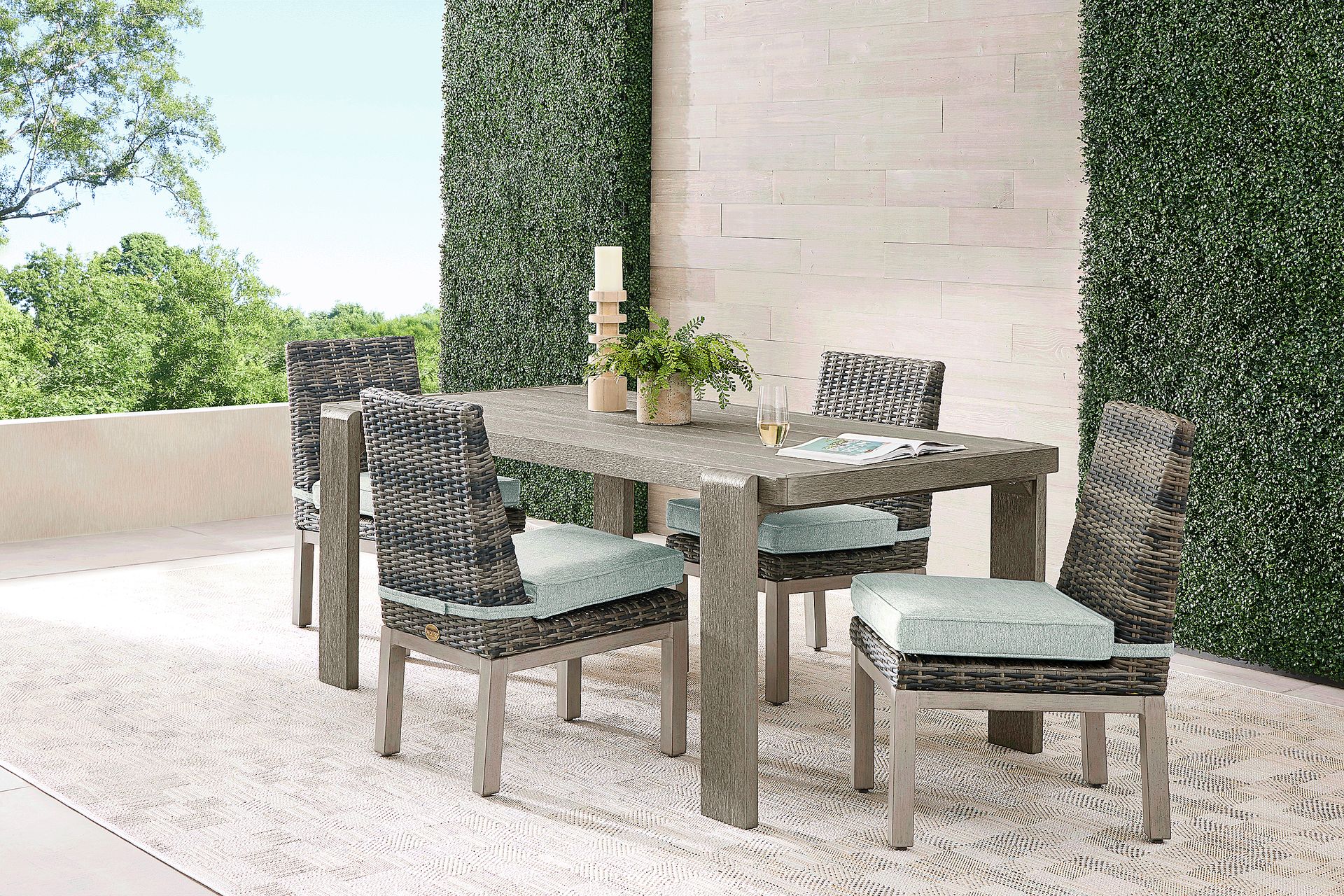 Montecello Gray 5 Pc Outdoor Dining Set with Mist Cushions - Image 1