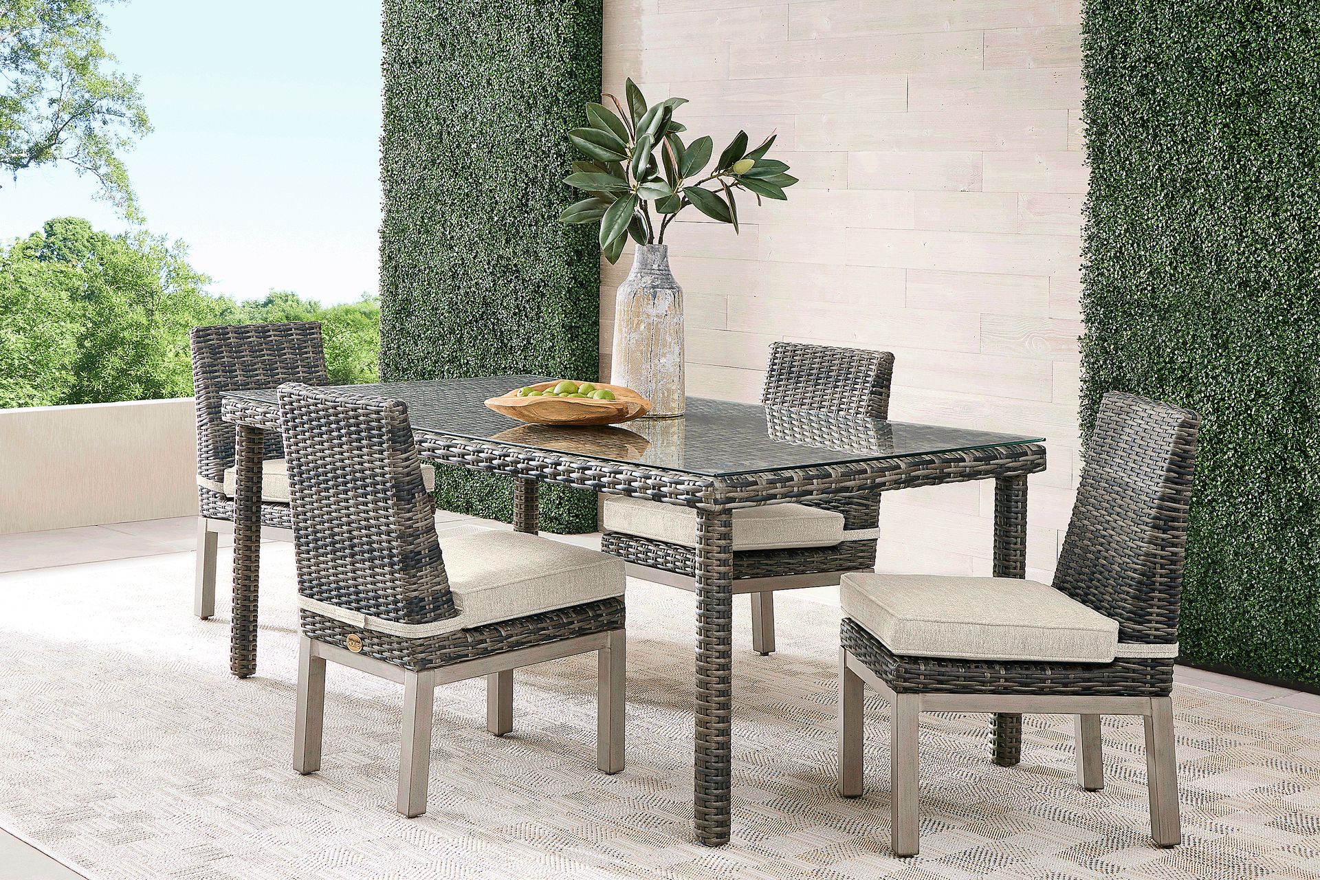 Montecello Gray 5 Pc Outdoor Dining Set with Twine Cushions - Image 1