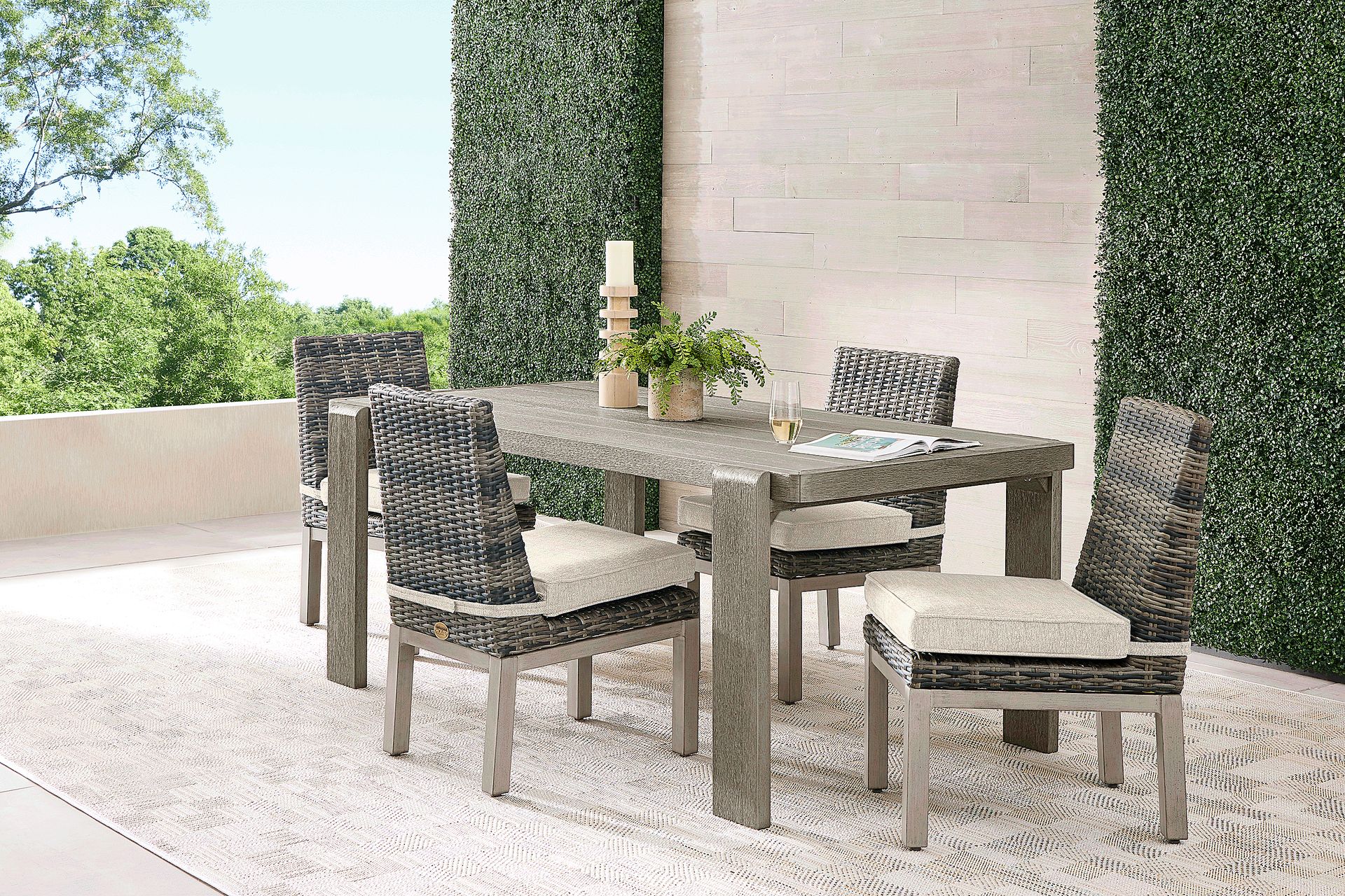 Montecello Gray 5 Pc Outdoor Dining Set with Twine Cushions - Image 1