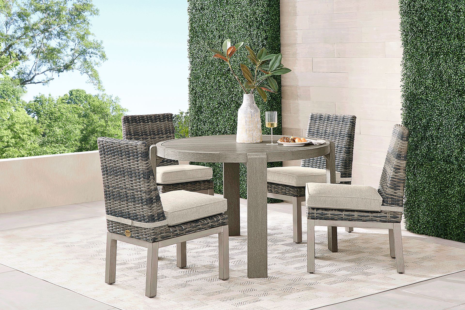 Montecello Gray 5 Pc Round Outdoor Dining Set with Twine Cushions - Image 1