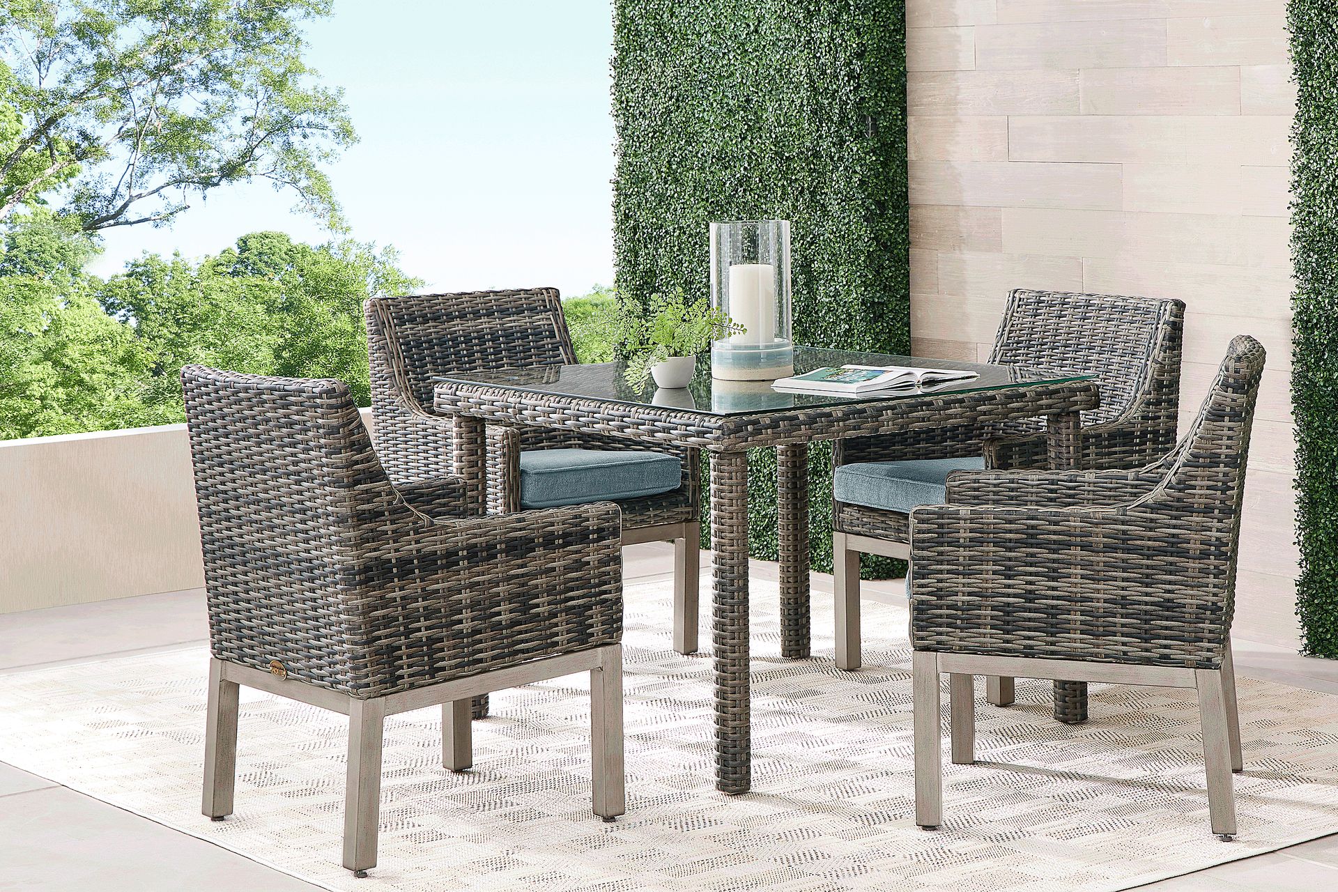 Montecello Gray 5 Pc Square Outdoor Dining Set with Azure Cushions - Image 1