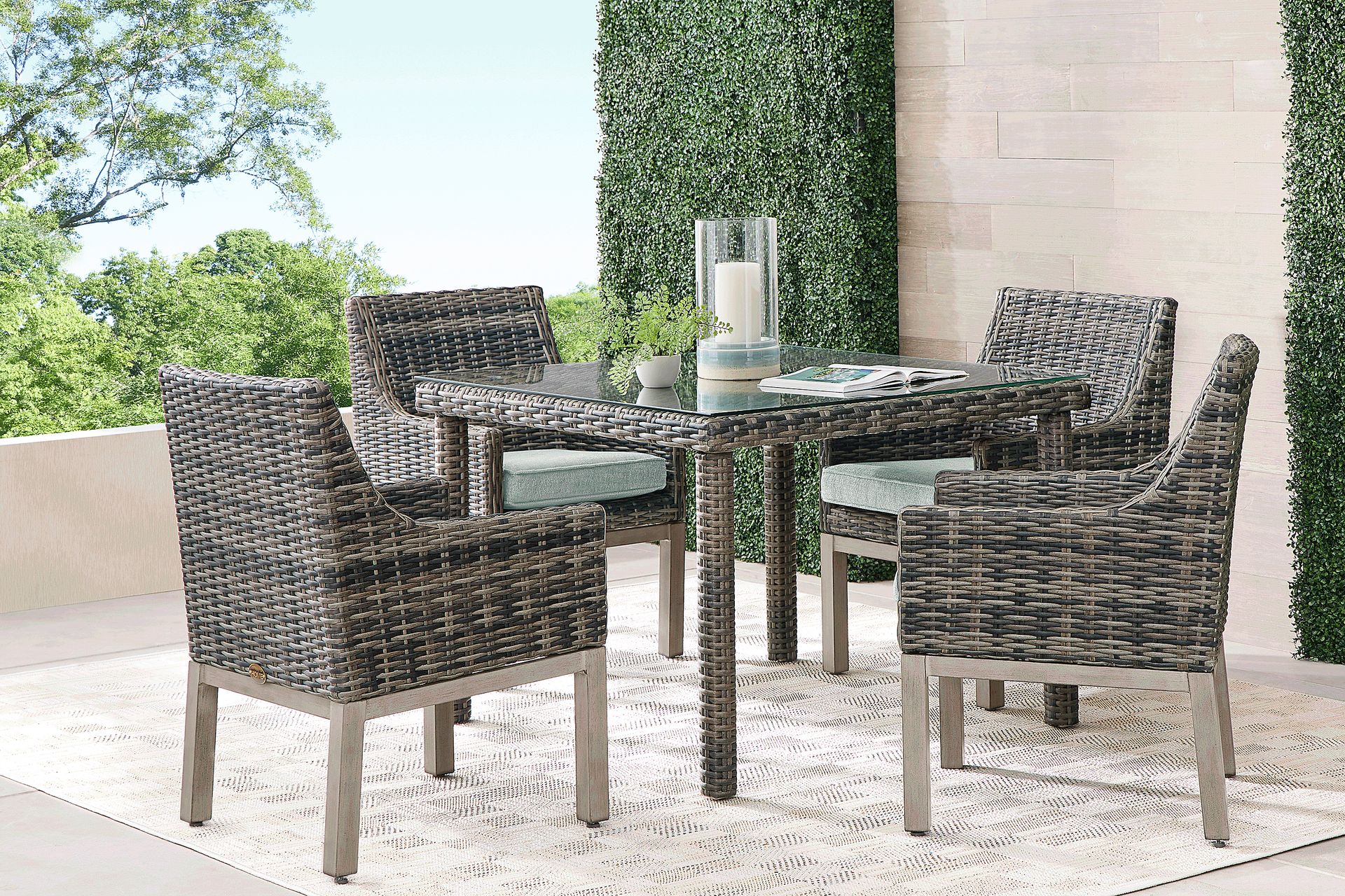 Montecello Gray 5 Pc Square Outdoor Dining Set with Mist Cushions - Image 1