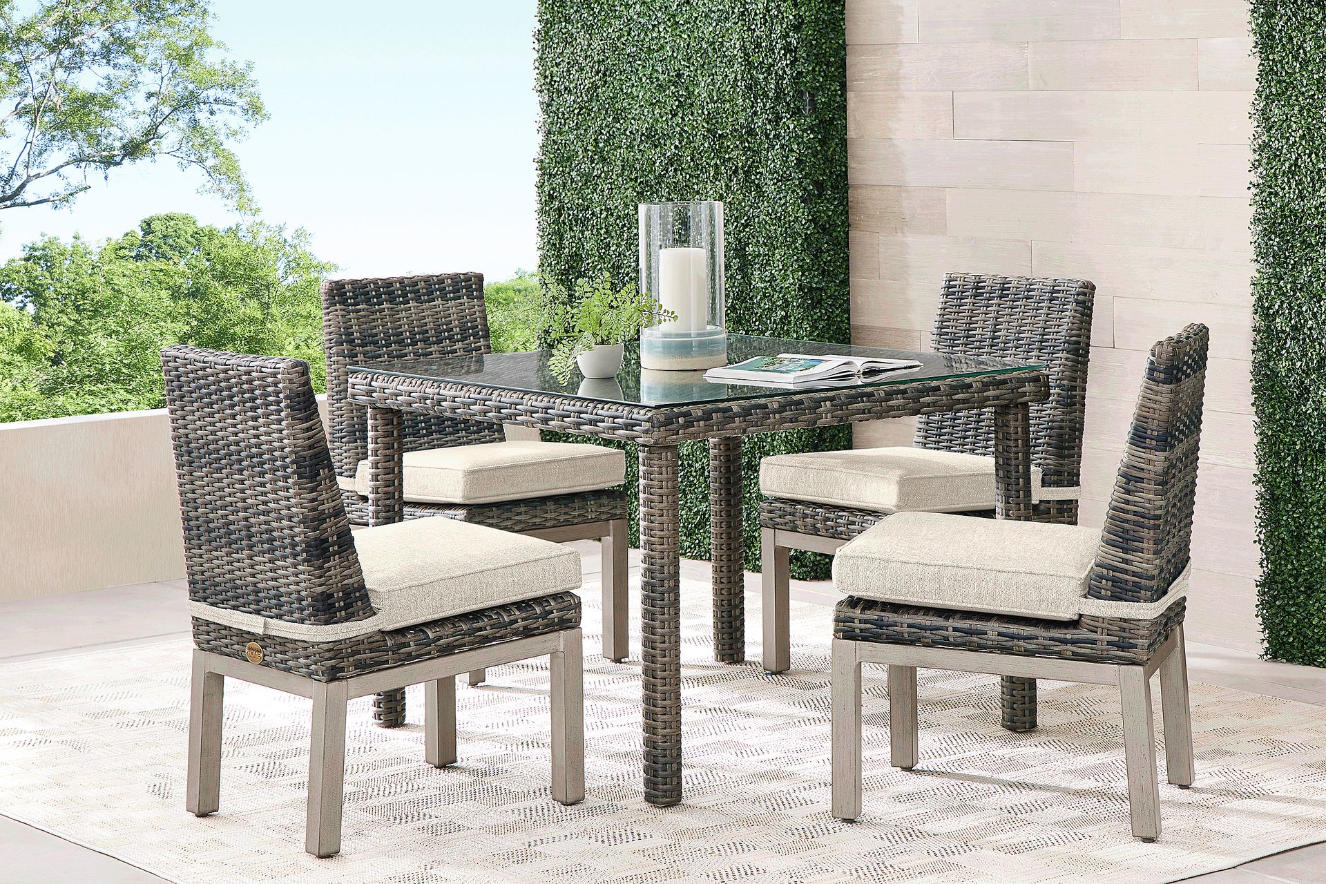 Montecello Gray 5 Pc Square Outdoor Dining Set with Twine Cushions - Image 1