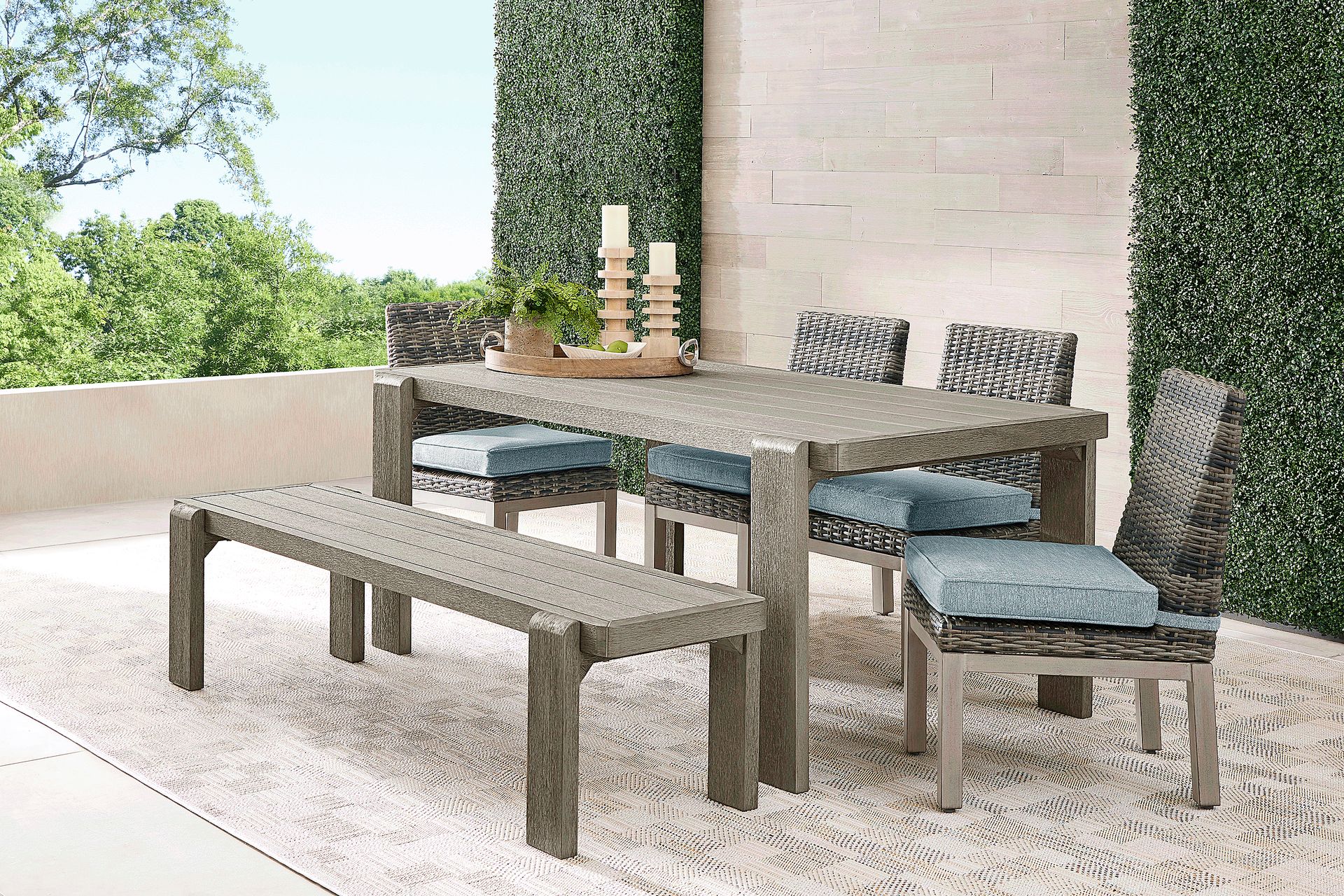 Montecello Gray 6 Pc Outdoor Dining Set with Azure Cushions - Image 1
