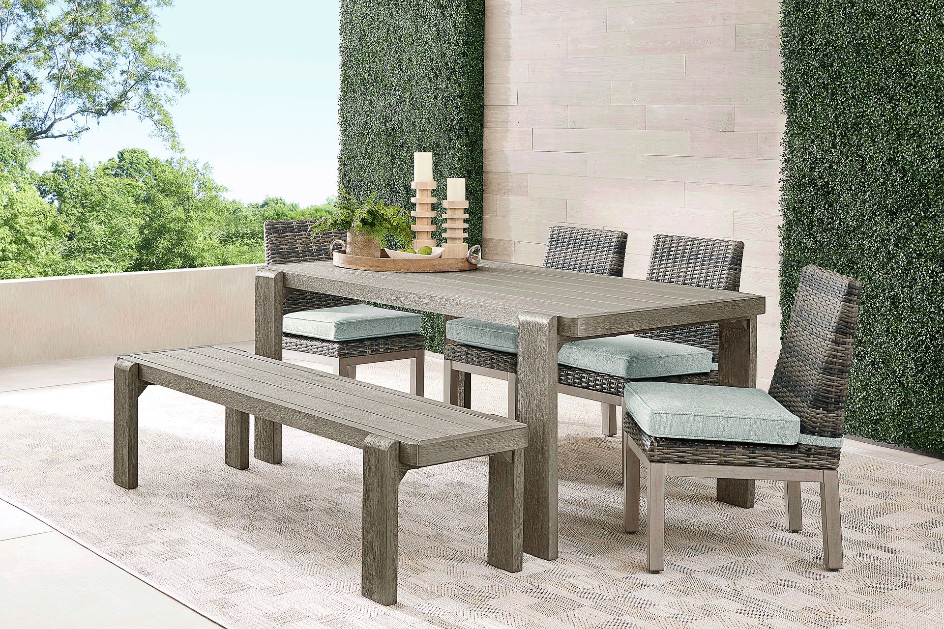 Montecello Gray 6 Pc Outdoor Dining Set with Mist Cushions - Image 1