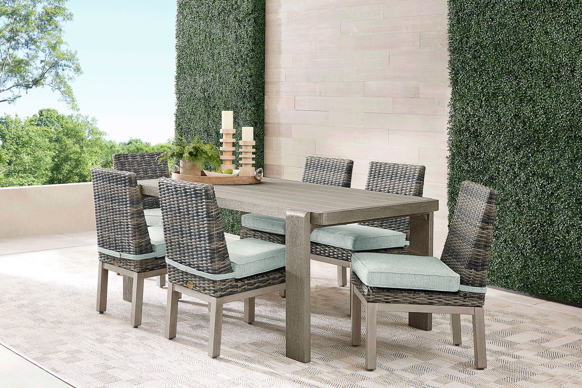 Montecello Gray 7 Pc Outdoor Dining Set with Mist Cushions - Image 1