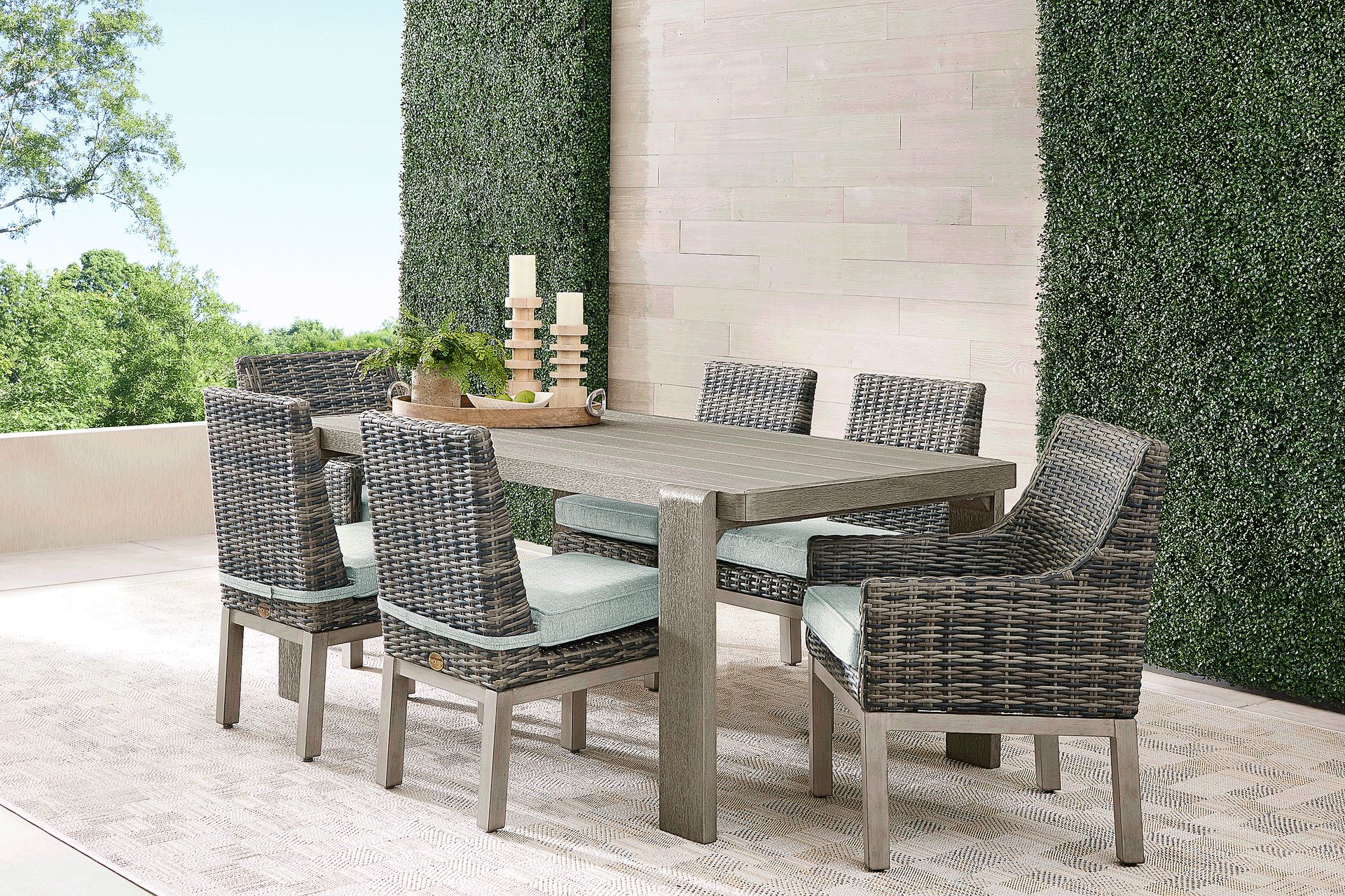 Montecello Gray 7 Pc Outdoor Dining Set with Mist Cushions - Image 1