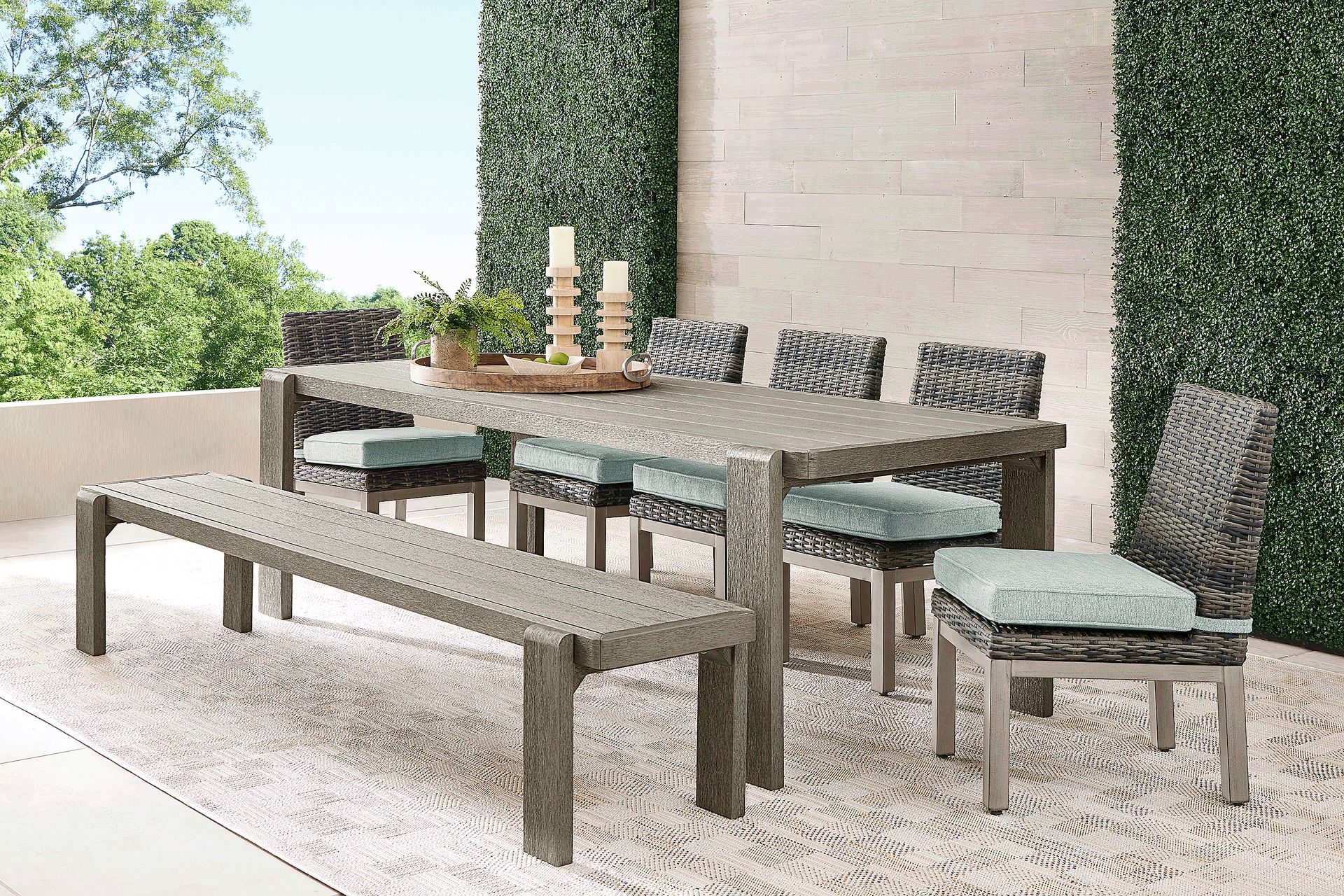 Montecello Gray 7 Pc Outdoor Dining Set with Mist Cushions - Image 1