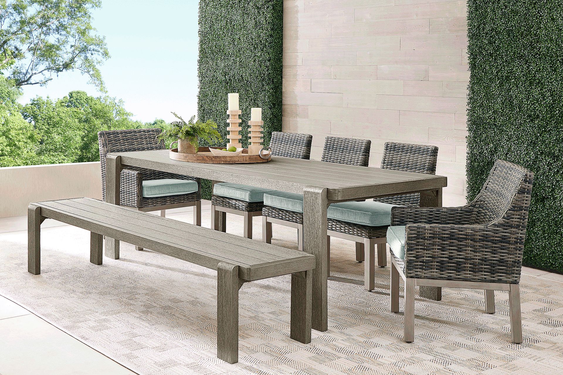 Montecello Gray 7 Pc Outdoor Dining Set with Mist Cushions - Image 1